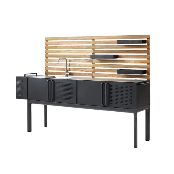 Cane-Line Drop utomhuskök med tre hyllor + teakträbänkskiva