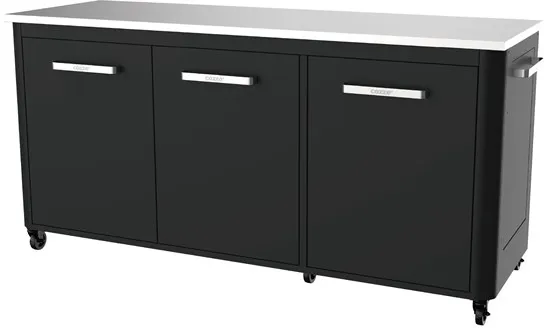 cozze ® trädgårdsbord med 3 dörrar och 6 hjul, rostfritt stål/svart/grå